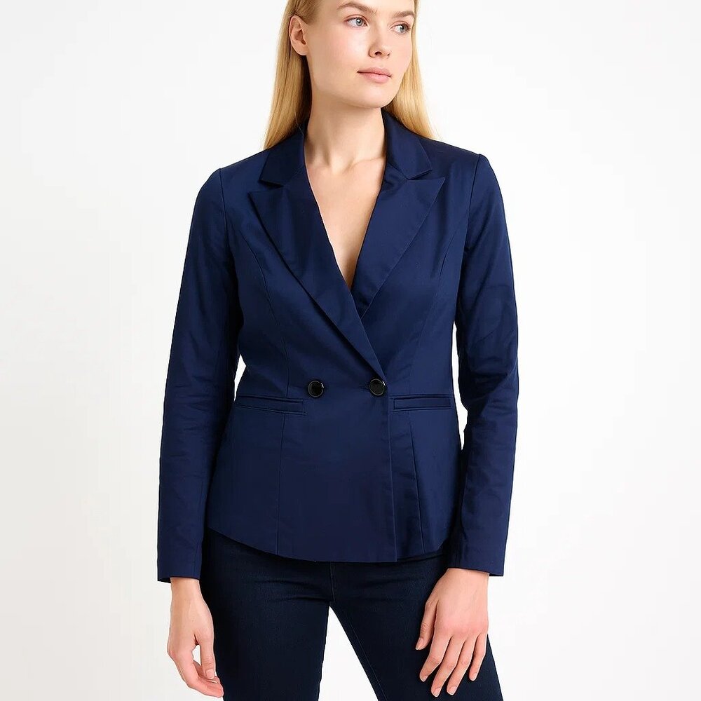NWT White House Black Market Double-Breasted Sateen Blazer Twilight Navy 2